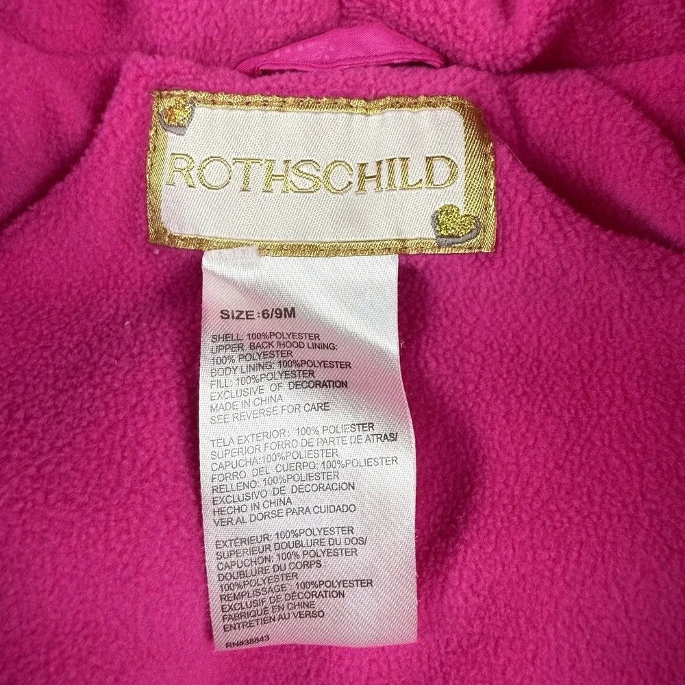 Rothschild‎ Girls 6/9 Months Insulated Snow Suit Embossed Pink Hand/Feet Covers